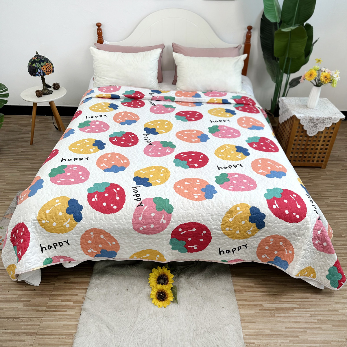 萱草花欧美田园风清新加大绗缝床盖夹棉亲肤铺沙发冬季透气保暖被,淘宝优惠券,粉丝福利购,淘宝优惠卷