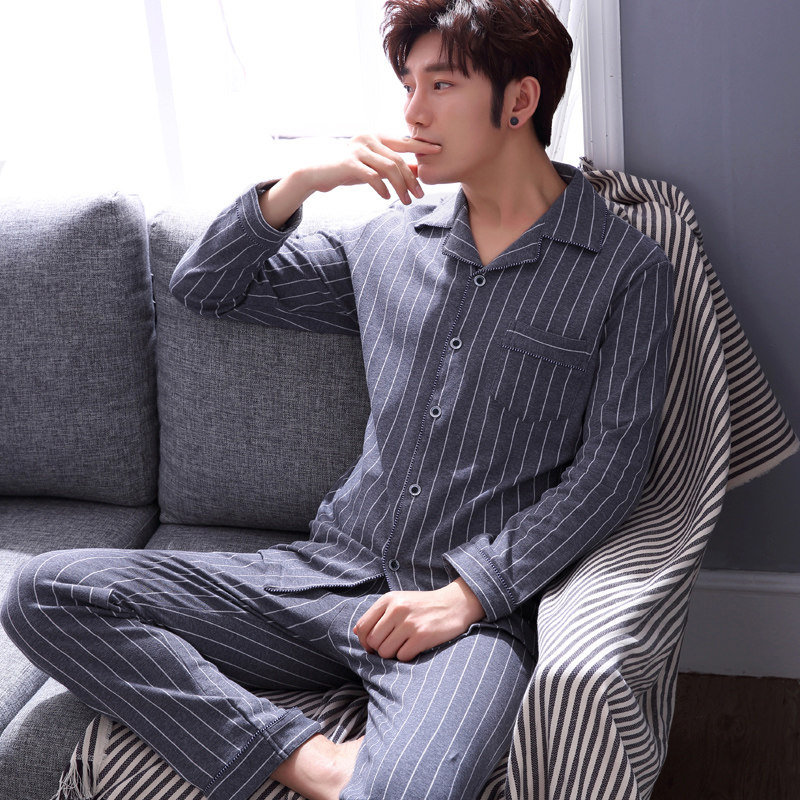 男士春秋季纯棉长袖青中年睡衣 梦依情睡衣/家居服套装