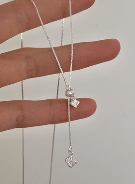 纹理方块项链女轻奢小众设计高级感抽拉可调节韩系冷淡风锁骨链