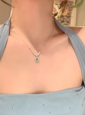 人鱼之泪蓝锆水滴吊坠项链女轻奢小众高级感气质颈链配饰锁骨链