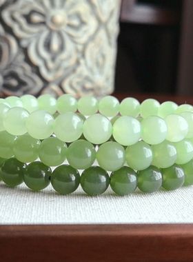 孙千同款和田玉手串高冰晴素圈手链青白玉散珠diy国风手链送女友