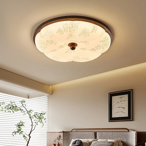 雷士照明中古风卧室吸顶灯新款仿布艺胡桃木色宋氏美学书房护眼灯 - 图2