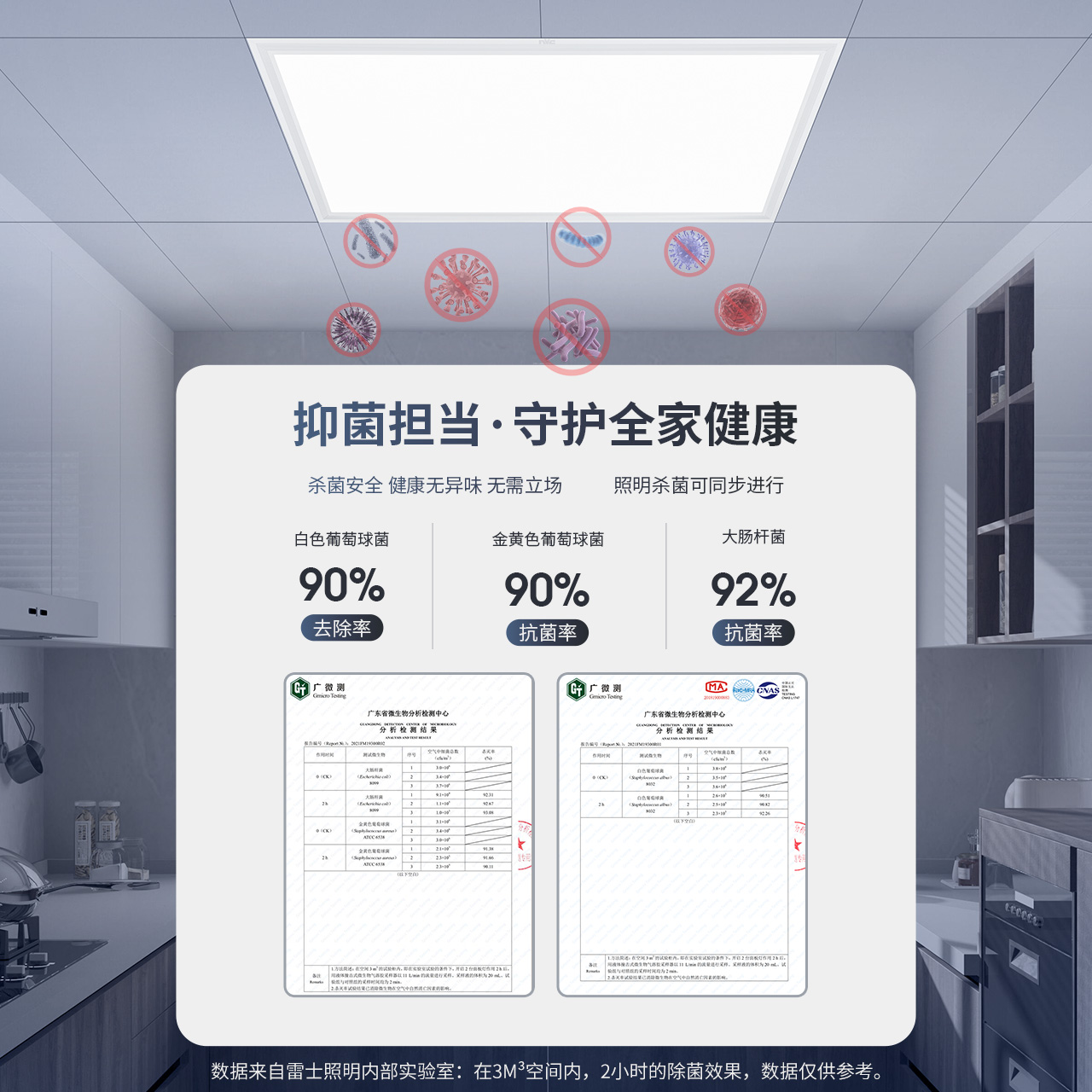 雷士照明集成吊顶嵌入式厨房平板灯杀菌铝扣面板卫生间面板厨卫灯 - 图0