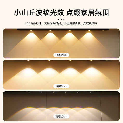 雷士照明人体感应灯带自粘无线橱柜灯酒柜鞋柜小山丘充电led灯条 - 图0