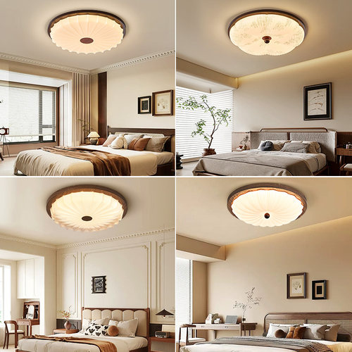 雷士照明中古风卧室吸顶灯新款仿布艺胡桃木色宋氏美学书房护眼灯 - 图0