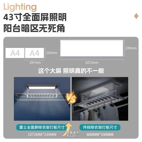 雷士照明电动晾衣架阳台家用升降凉衣架智能烘干晒衣架自动晾衣机 - 图2