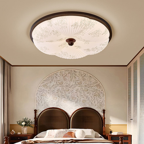 雷士照明中古风卧室吸顶灯新款仿布艺胡桃木色宋氏美学书房护眼灯 - 图3