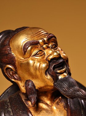 紫铜姜太公钓鱼工艺品姜太公姜子牙铜紫铜高浮雕錾刻鎏金渔翁