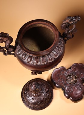 匠泽铜魂香炉宣德炉海水龙钮香薰炉檀香炉佛堂居室摆件