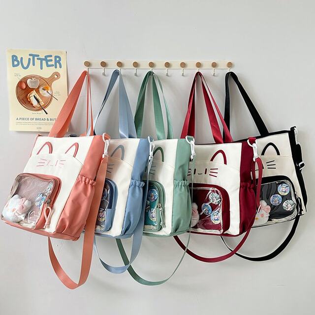 Canvas bag girls crossbody shoulder bag handbag book bag versatile large capacity student class bag tutoring bag