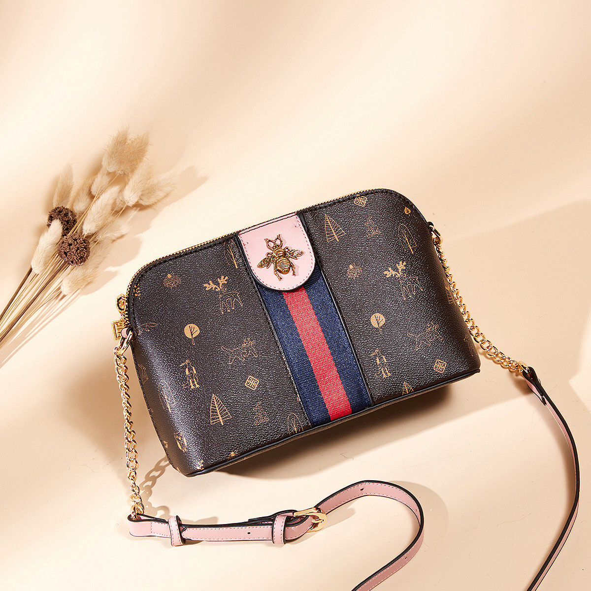 柏雅图2020新款经典印花百搭贝壳包 柏雅图箱包女士包袋