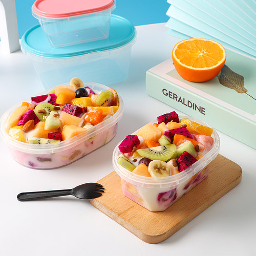 水果捞盒子一次性锁扣加厚透明塑料椭圆鸡爪1100ml甜品外卖打包盒 - 图2