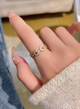 日韩风钱币戒指女时尚个性ins小众设计指环开口素圈食指戒高级感