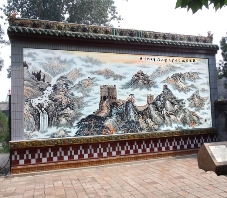 户外庭院门头匾迎门墙瓷砖福壁画客厅中堂农村国画山水影壁墙室外