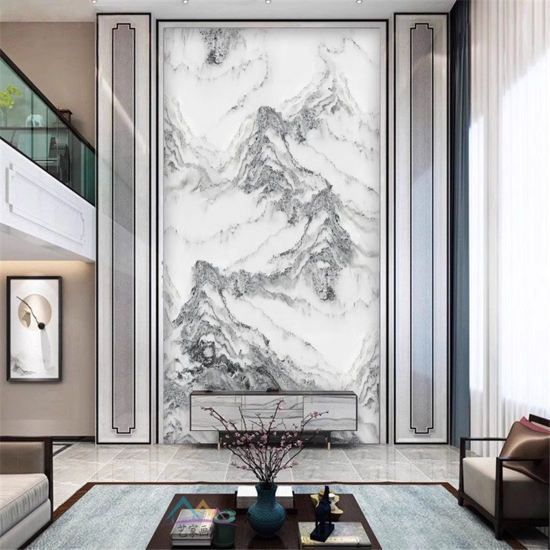 新中式复式楼别墅岩板背景墙自建房电视瓷砖楼中楼挑空客厅大理石,淘宝优惠券,粉丝福利购,淘宝优惠卷