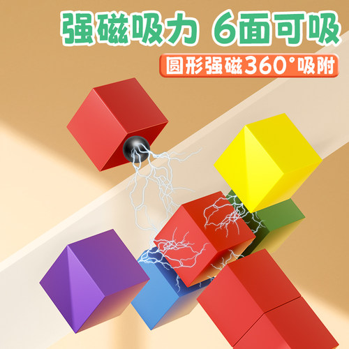 磁性正方体教具磁力立体图形几何体模型小学生用一年级数学小方块全套儿童观察积木立方体六面磁吸长方体学具 - 图3