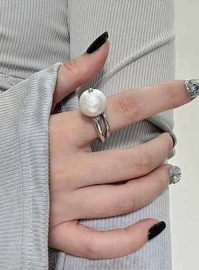 小众设计感一颗珍珠戒指开口优雅