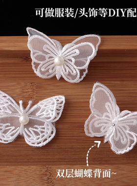 diy丝蝴蝶镂空布艺白色刺绣款