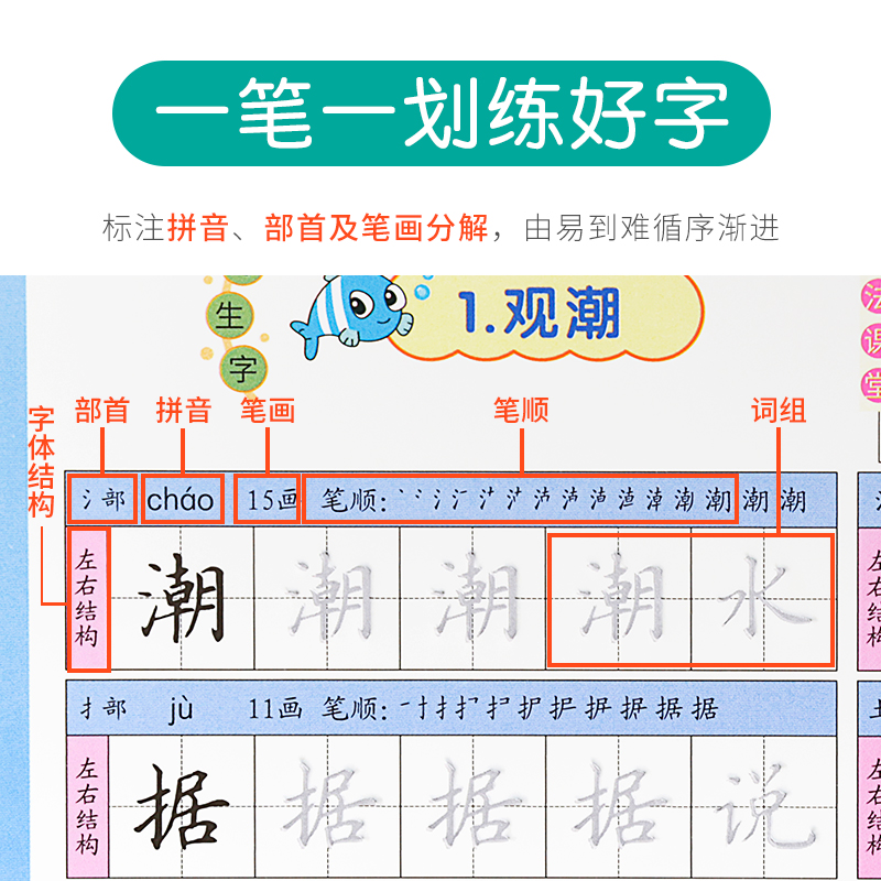 一年级二年级三年级凹槽字帖小学生1-6年级人教部编版同步语文课本生字四五六年级凹槽上下册楷书硬笔练字帖本每日一练 - 图2