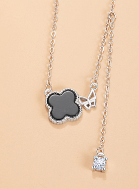 S925银四叶蝴蝶项链女轻奢ins风