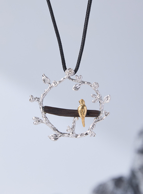 中古风檀木吉祥鸟长款毛衣链女