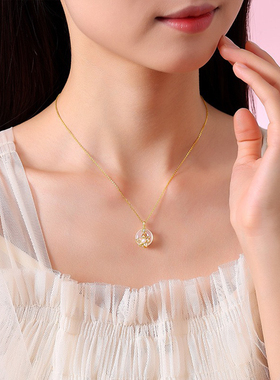 S925银白玉髓平安扣锁骨链女款