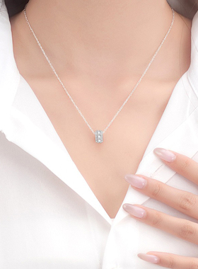 轻奢S925银白水晶圆环女锁骨项链