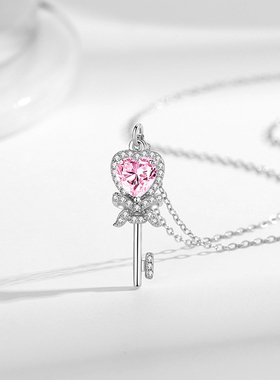 S925银爱心锆石钥匙锁骨链项链