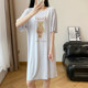 Modal cartoon bear print short-sleeved skirt midi for women summer