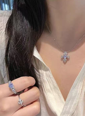 紫钻鸢尾花项链女生纯银礼物