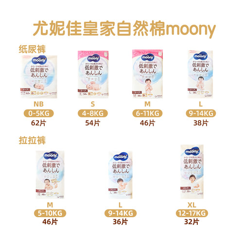 日本本土尤妮佳moony自然皇家系列超薄纸尿裤L有机棉透气NB S M L - 图0