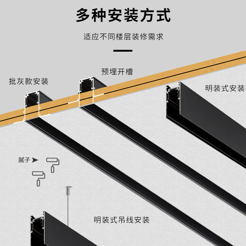 磁吸轨道灯嵌入式暗无主灯线性灯泛光灯格栅灯线条灯导轨道磁吸灯 - 图2