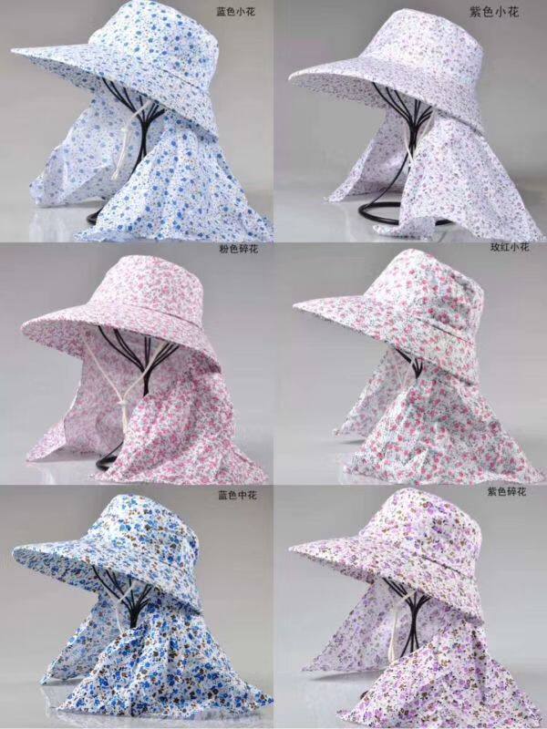 夏季女防紫外线遮阳帽太阳帽骑车防风帽防晒遮脸帽子采茶帽布帽