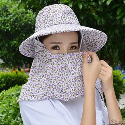 夏季女防紫外线遮阳帽太阳帽骑车防风帽防晒遮脸帽子采茶帽布帽