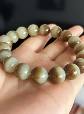 天然和田玉手链原物实拍圆珠正品A新疆若羌和田玉黄口料单圈手串