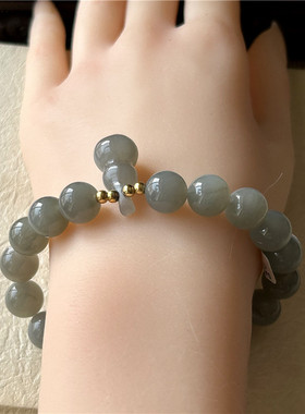 天然和田玉烟紫玉手链一物一图圆珠配葫芦正品新疆和田玉单圈手串