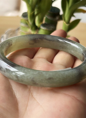 天然和田玉手镯烟紫翠青55.4原物实拍玉石手镯正品A货和田玉镯子