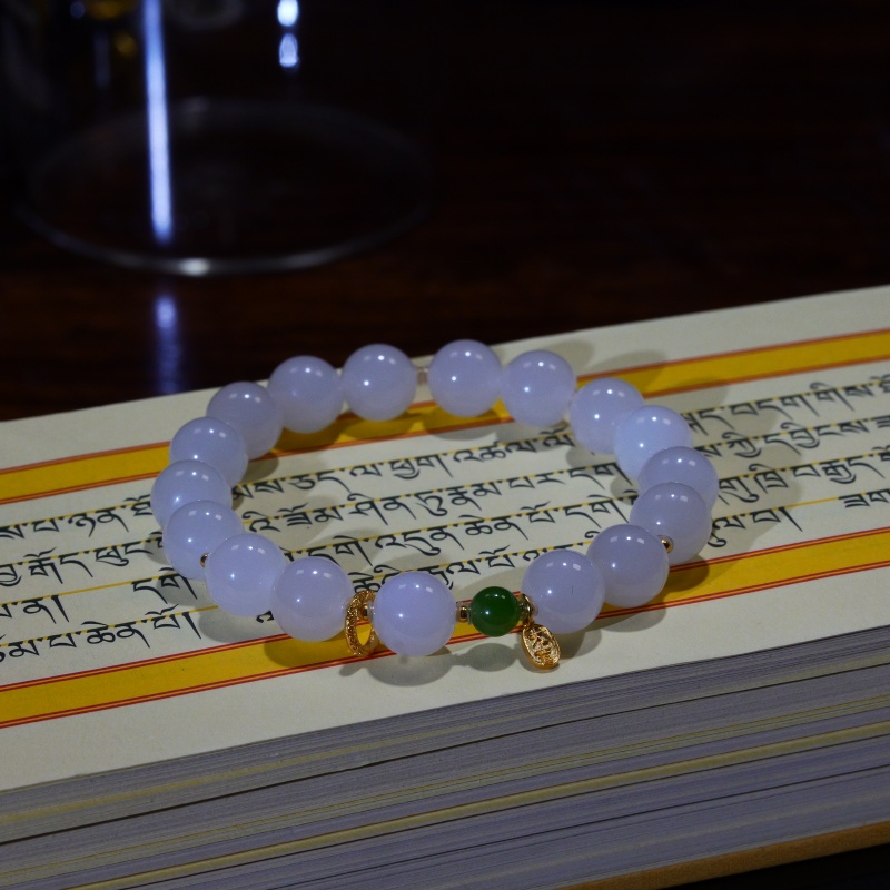 花桐里  《雪间春》天然白玉18K金大吉手串DIY手串 - 图2