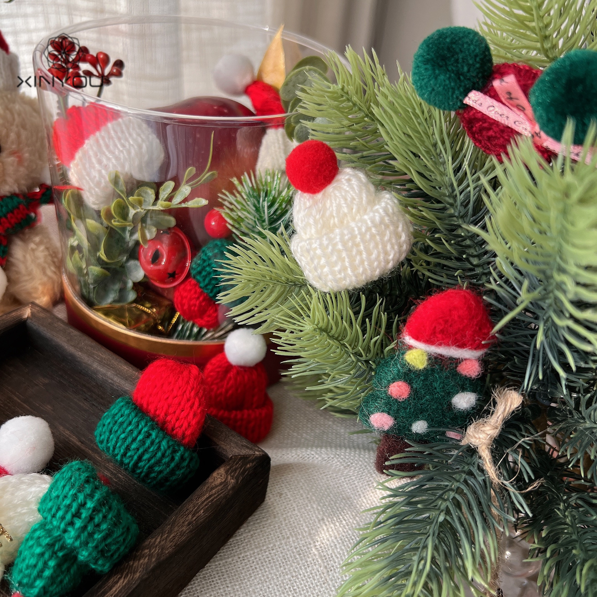 心悠圣诞熊配件毛线小帽子红绿围巾平安果礼盒装饰圣诞树DIY材料,淘宝优惠券,粉丝福利购,淘宝优惠卷