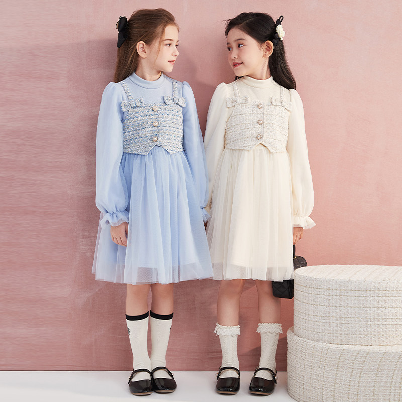 笛莎童装女童加绒连衣裙礼服冬季新款中大童优雅假两件小香风裙子,淘宝优惠券,粉丝福利购,淘宝优惠卷