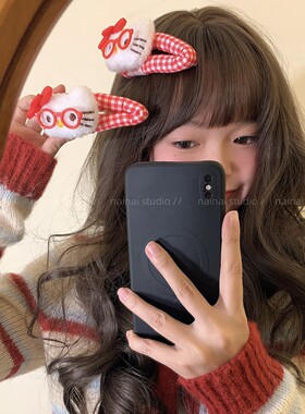 红色KT发夹发圈~甜美少女心可爱猫咪蝴蝶结侧边夹刘海夹发饰头饰