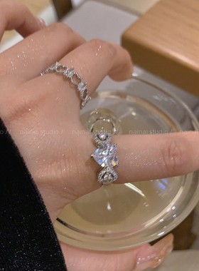 bling锆石戒指~爱心超闪高级感轻奢食指戒叠戴2023年新款指环女潮