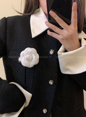 复古高级感布艺山茶花胸针女