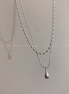 银色双层项链~水滴冷淡风叠戴日常通勤颈链配饰高级感轻奢锁骨链