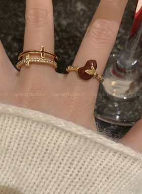红色戒指集合~轻奢高级感新年开口可调节食指戒气质十字架指环女