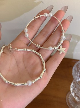 珍珠星星手链~韩系ins风五角星串珠竹节手串轻奢小众设计高级感女