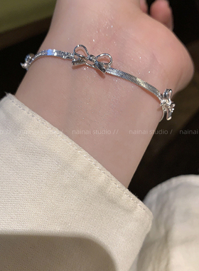 芭蕾风！银色蝴蝶结项链手链女