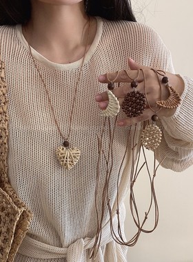 编织项链~波西米亚风爱心月亮长款毛衣卫衣链挂脖民族新中式配饰