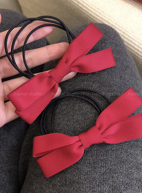 红色蝴蝶结发圈2只装~新年款扎头发橡皮筋过年喜庆复古头绳发绳A