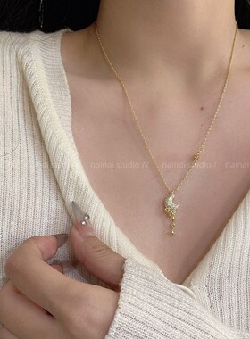精致锆石月亮项链~星星吊装高级感轻奢小众设计锁骨链2026新款女A